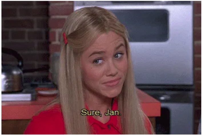 marcia brady smugly smirking with the caption, "sure, jan" written at the bottom